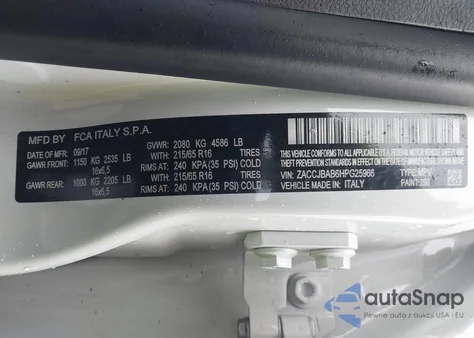 2017 Jeep Renegade Sport 4X4 from USA, damaged, VIN ZACCJBAB6HPG25966